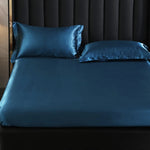 Drap housse en satin bleu - 90x200x20cm