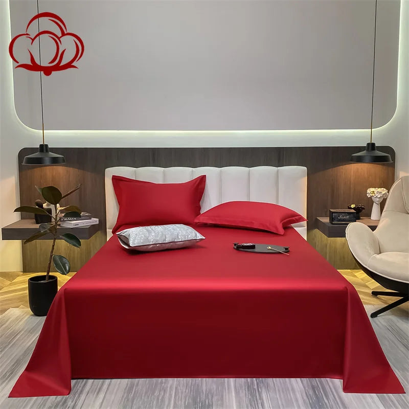 Drap plat en coton rouge - 160x230cm