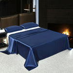 Drap plat en Satin bleu - Taie d’oreiller 48x74cmx2