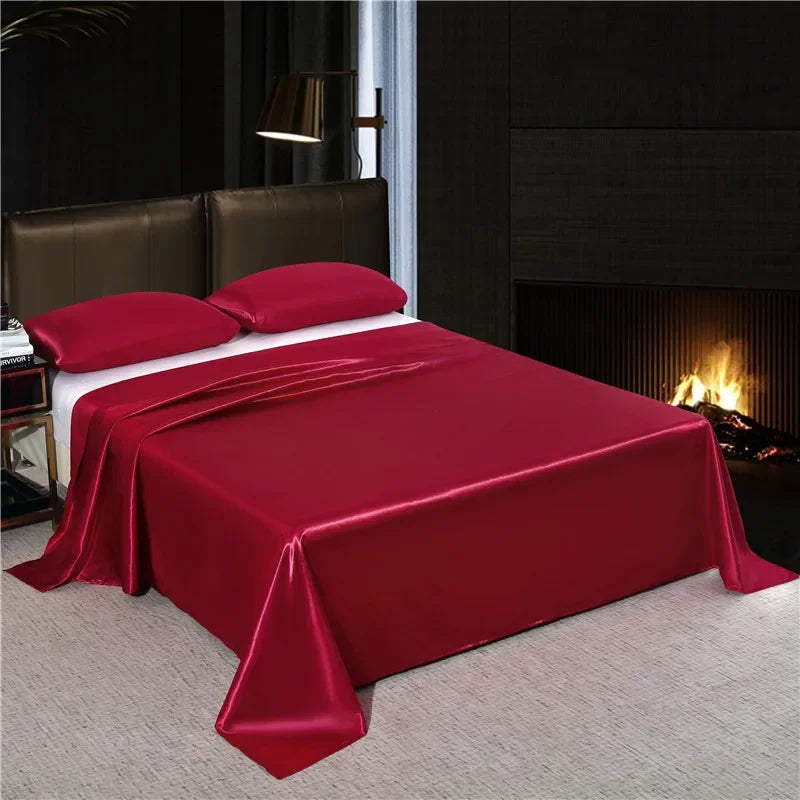 Drap plat en Satin rouge - Taie d’oreiller 48x74cmx2