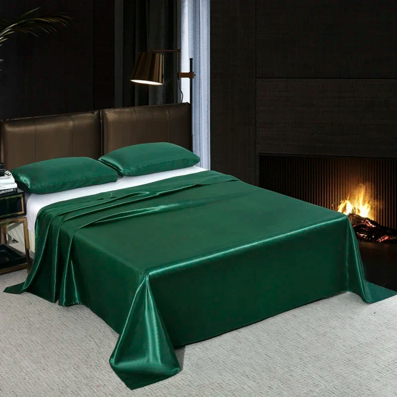 Drap plat en Satin vert - Taie d’oreiller 48x74cmx2