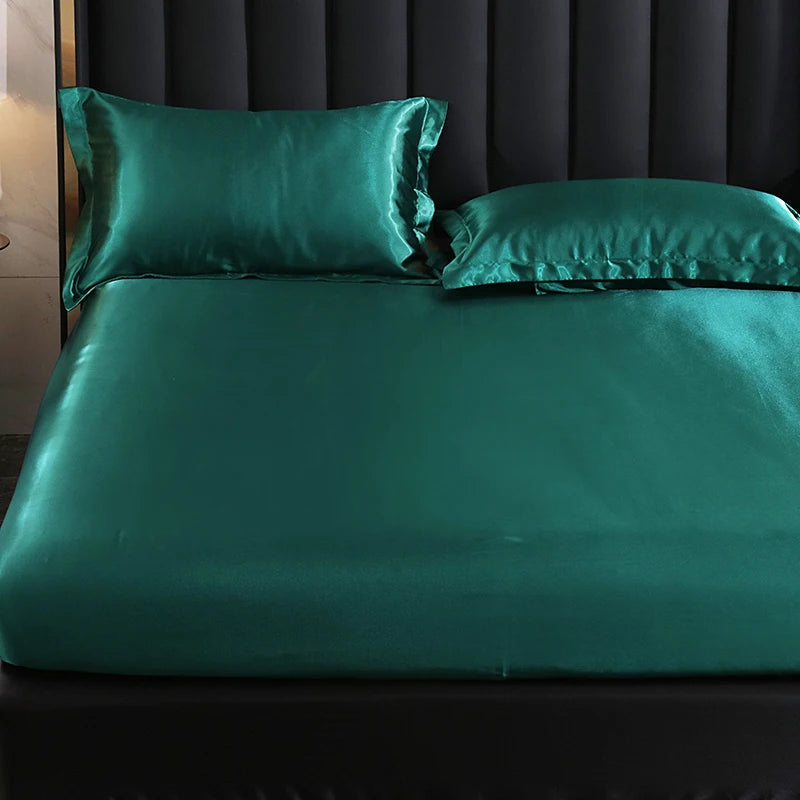 Drap housse en satin vert - 80x200x20cm 1pc